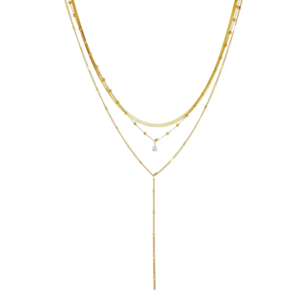 Layered Y Necklace with Snake Chain & Teardrop CZ