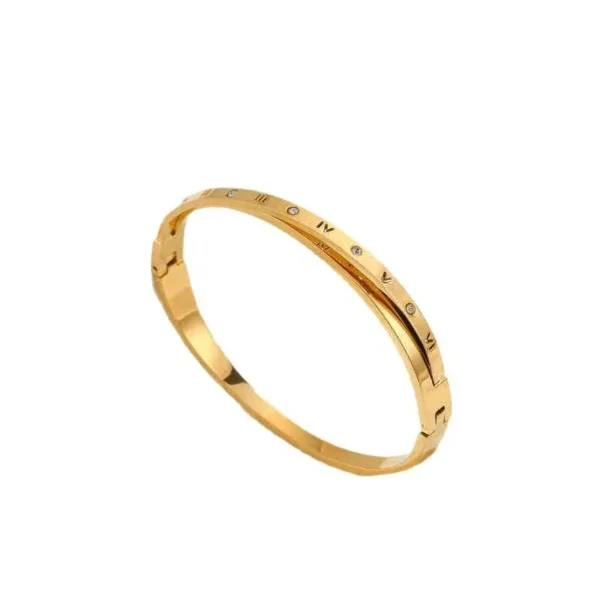 Roman Numerals & Crystals Bangle Bracelet