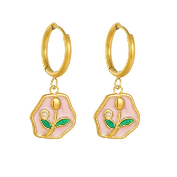 Tulip Enamel Drops Hoop Earrings