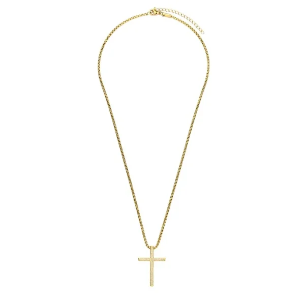 Polished Pavé Cross Box Chain Necklace