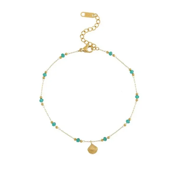 Shell Charm Green Bead Anklet
