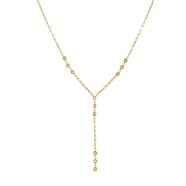 Y-Drop Paperclip CZ Necklace