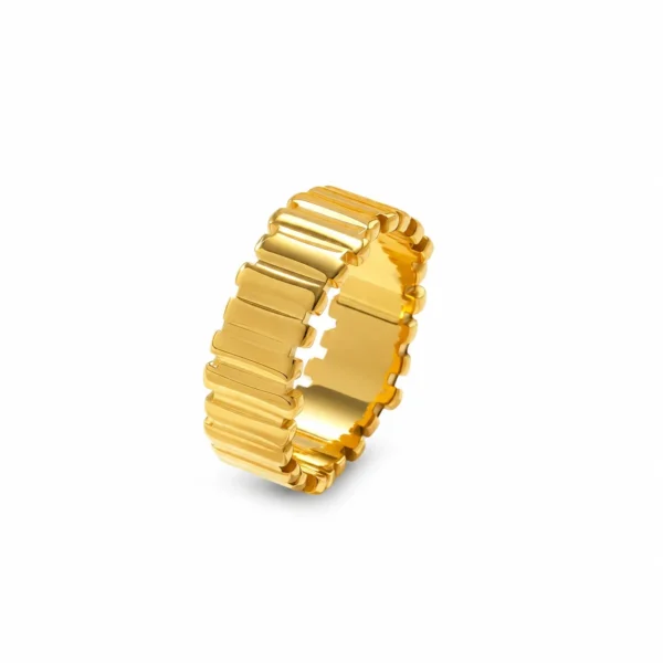 Wide Band Ring, Stepped Bar Texture