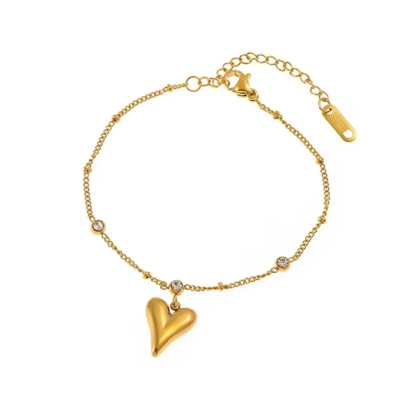 Heart Charm Crystal Chain Bracelet