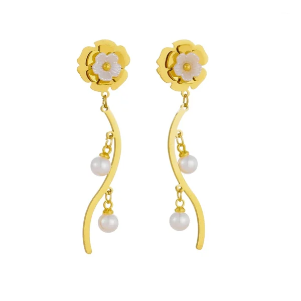 Floral Studs and Pearl-Effect Beads Drop Earrings
